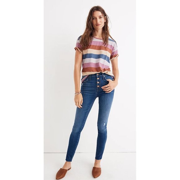 Madewell 10" High-Rise Skinny Jeans Exposed Button Front Cotton Denim Hanna Wash - Picture 1 of 10
